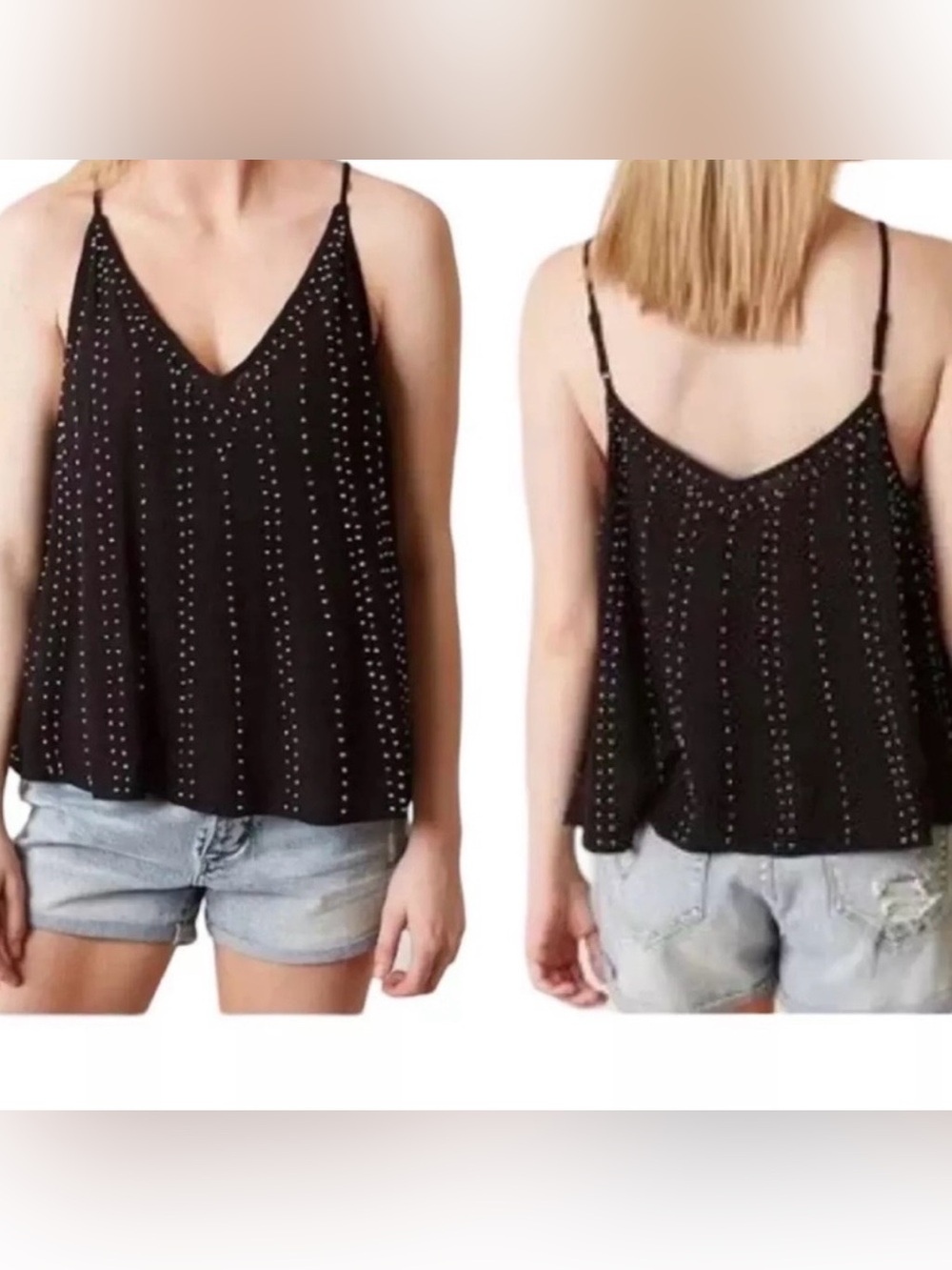 Free People Black Stud Embellished V-Neck Cami